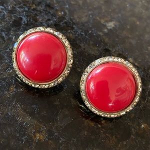 vintage clip-on earrings - red/clear diamantés
